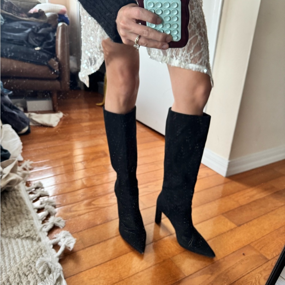 Mango Black suede Knee-High Women's Boots